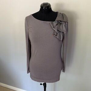 Adrienne Vittadini Gray Blouse with Ruffle Accent